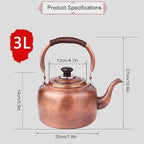 Tea Pot,Kettle Stovetop Whistling Tea Kettle Copper Whistling Tea Kettle Vintage Tea Kettle Whistling Tea Pots Teapot Stovetop with Handle Coffee Pots for Gas Stove Tea Kettle(3L) - Image 2