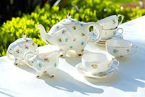 Grace Teaware Floral Elephant Fine Porcelain Tea Set 11 piece Set - Image 2