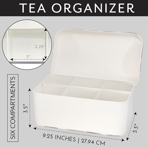 AuldHome Design Farmhouse Tea Bag Box (White), Vintage Retro Style Enamelware Tea Storage Tin - Image 6