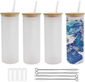 4 Pack 25 OZ Sublimation Glass Cups with Bamboo Lids & Straws by Lilsofee
