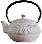 Roji Associates Cast Iron Teapot, Nanbu Tekki Teapot (ARARE - Round Type), Made in Japan, with Tea Strainer, Inner Enamel Finish, Color Pot, Open Fire Ban (13.53 fl oz/White) by NOREN
