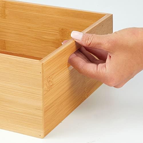 mDesign Kitchen Storage Box - Large Wooden Box with Handles - Bamboo Kitchen Utensil Storage Box - 12" x 9" x 4" - Set of 2 - Nature - Image 5