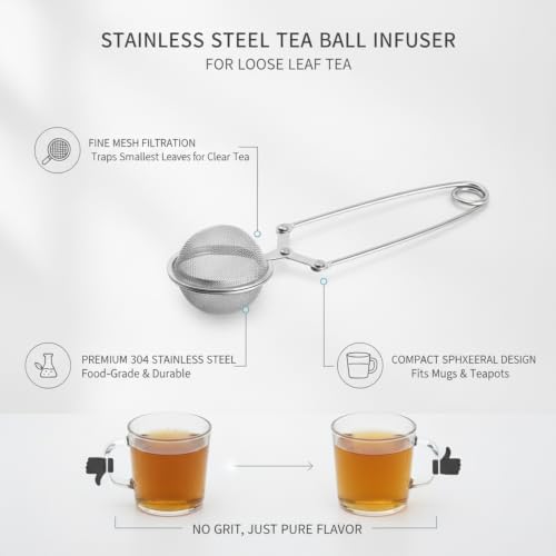 Stainless Steel Tea Ball Infuser with Fine Mesh Filter for Loose Leaf Tea, Reusable Spherical Strainer for Mugs and Teapots - Image 5