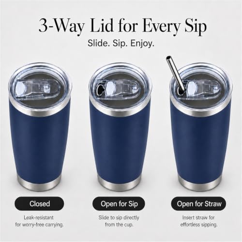 Pandance 20oz Stainless Steel Insulated Tumblers Bulk, Navy Blue, 12 Pack - Image 2
