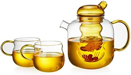 Coffee And Tea Kettle Handmade Glass Teapot With Removable Loose Tea Glass Infuser Blooming Teas 2-in-1 Tea Kettle Applicable Electric Pottery Tea Pot (Color : Yellowx2 Cup) by NEWCES