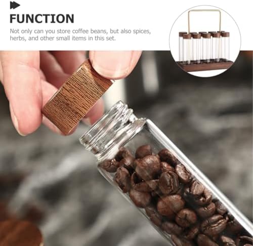 VICASKY Glass Coffee Bean Storage Tubes with Wooden Brass Stand - Image 3