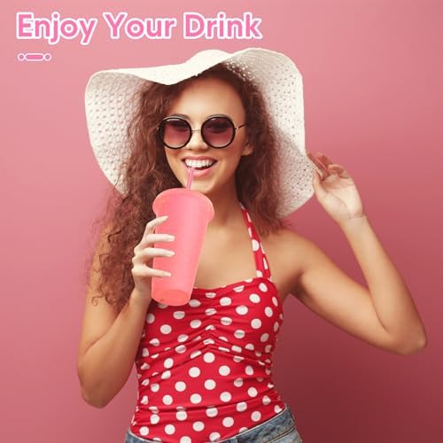24 Pack Plastic Tumblers with Lids and Straw, Reusable Cups with Lids and Straws Colorful Cups for Cold Drink Iced Coffee, Plastic Tumbler Bulk for Party Birthday Gifts (24 oz, Light Pink) - Image 4