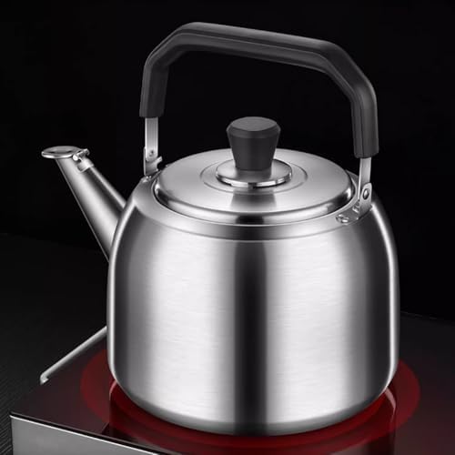 304 Stainless Steel Teapot, Portable Kettle for Stovetop, Stainless Steel Tea Infuser Whistling Kettle, 4/5/6L Cold Water Kettle with Lid and Anti-Scalding Handle,5l by Unknown