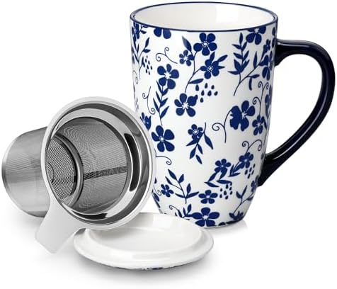 vancasso SELENE Porcelain Tea Mug, 18 oz Porcelain Tea Cup with Infuser and Lid Steeps Loose Leaf Tea, Microwave & Dishwasher Safe, Five-Leaf Clover by vancasso