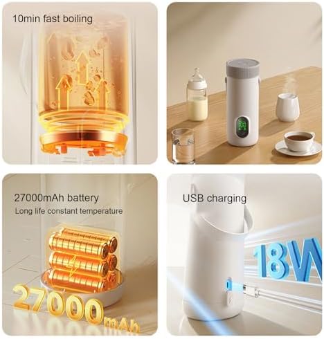 Travel Electric Kettle, 350ML Small Tea Coffee Kettle Mini Hot Water Boiler 27000mAh Rechargeable Portable Water Heater, 12 Hour Insulation - Image 3