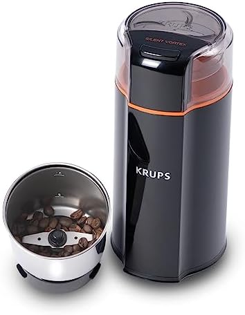 KRUPS Silent Vortex Electric Coffee Grinder: 3 oz Capacity, 5x Quieter, 175W Motor for Coffee Beans, Spices & Herbs - Removable Dishwasher-Safe Bowl, 12-Cup Yield, Black by KRUPS