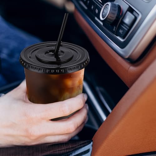 tchrules 100 Set 16oz Black Plastic Disposable Cups with Lids and Straws - Image 6