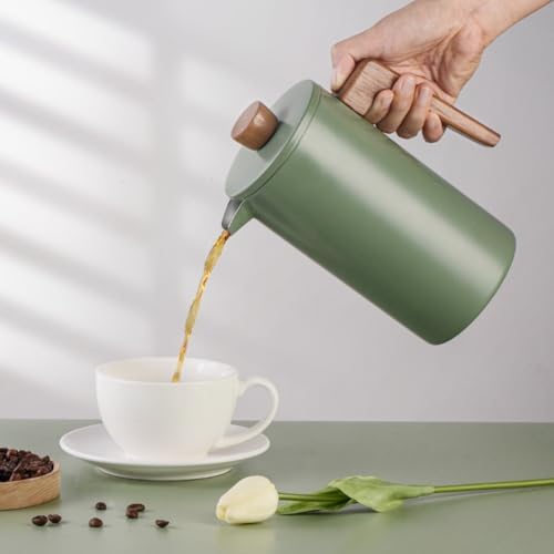 1l French Press Coffee Maker 34oz Coffee Press With Wood Handle Double Wall Insulation 3 Stainless Steel Filter Screen Brewed Coffee Pot For Coffe And Tea - Image 2