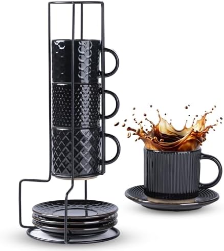 GBhome 6 OZ Coffee Mugs with Saucer and Stand, Ceramic Espresso Coffee Cup by GBhome