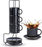 GBhome 6 OZ Coffee Mugs with Saucer and Stand, Ceramic Espresso Coffee Cup by GBhome