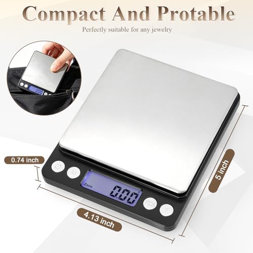 Digital Jewelry Scale, 500g x 0.01g High Precision Gold Scale, Portable Gram Scale with LCD Display, Tare Function, PCS Counting, Professional Small Scale for Jewelers Collectors Pawn Shops - Image 5