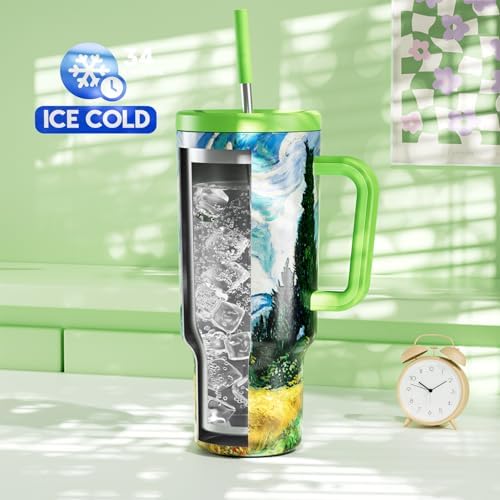 Meoky 40 oz Tumbler with Handle and Straw: Stainless Steel Insulated Tumbler with Lid and Straw - 100% Leak Proof Tumbler for Car Cup Holders - Travelers Commuters Workers, Cypress - Image 2