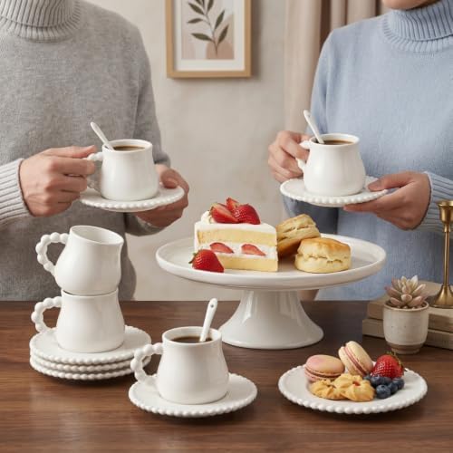 8oz Latte Cups with Saucers & Spoons, Ceramic Coffee Cups Set of 6 - Image 7