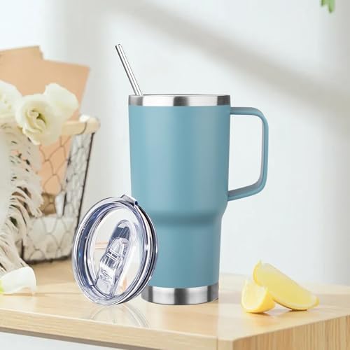 20oz Insulated Tumbler with Handle Stainless Steel Travel Coffee Mug with Lid and Straw Double Wall Vacuum Leak-proof Reusable Thermal Water Cup for Hot and Cold Drinks (Multicolor-9,6 Pack) - Image 2