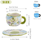 Ceramic Cup with Saucer，floral tea cup for Coffee,Cappuccino and Tea (2, Green) - Image 2