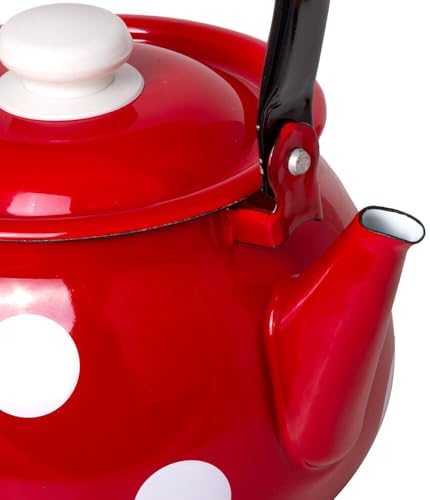 Vintage Enamel Kettle, Tea Pot Stovetop for Hot Water Fast to Boil, Teapot for Stovetop, Hot Water Kettle Teapot (Red White (3.5 L)) - Image 4