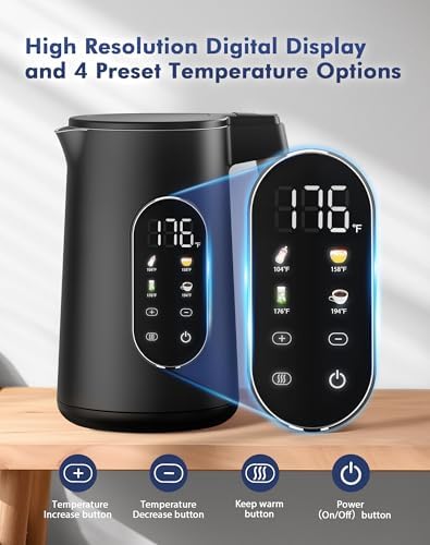 1.7L Electric Kettle with 4 Temperature Presets, Digital Display, Water Boiler with 304 Stainless Steel, Electric Tea Kettle Temperature Control - Image 3