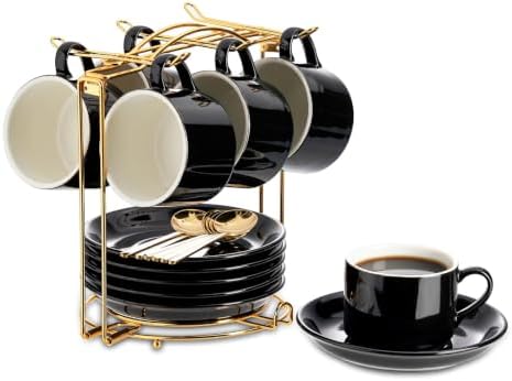 YOLIFE 4 OZ Porcelain Espresso Cups Set with Saucers and Foldable Stand by YOLIFE