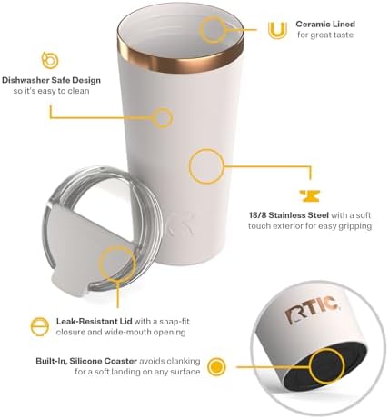 RTIC 18oz Pint Tumbler with Lid, Ceramic Lined, Cool Grey - Image 2