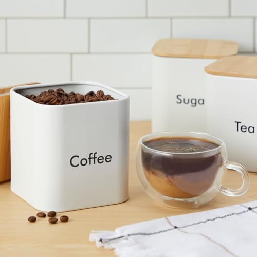 Juvale Coffee Bean Storage Canisters for Countertop - 3-Piece White Iron 48 oz Set - Silicone Seal Lids for Freshness - Sugar Jar & Tea Organizer - Coffee Bar Accessories & Countertop Organization - Image 2