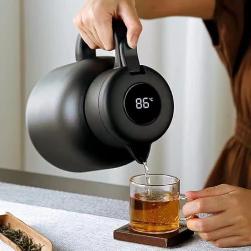 Household Thermal Teapot for Keeping Hot,Thermal Coffee Carafe Double Wall Stainless Steel Vacuum Flask with Detachable Tea Strainer, Tea Infuser(Black,1L) - Image 2