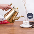 Small Stainless Steel Tea Kettle with Infuser, Food Grade Stainless Steel Teapot, Teakettle for Stovetop Induction Stove Top, No Whistle(Gold,1L) - Image 4