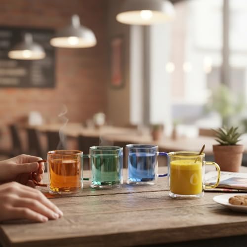 Cloudnola 12.85oz Double Wall Insulated Mugs, High Heat Borosilicate Glass, Set of 4, Multicolored Set, for Coffee, Latte, Tea, Cappucino, Hot Chocolate - Image 4