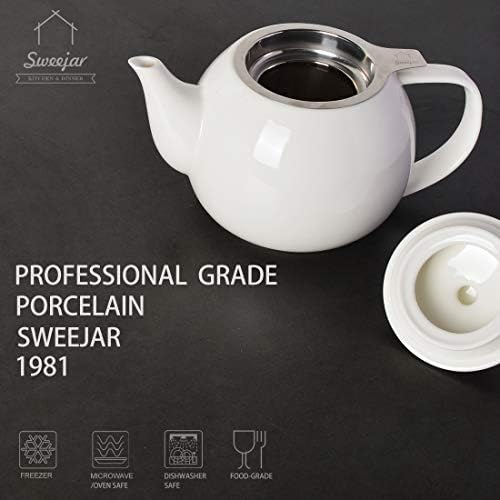 Sweejar Ceramic Tea Pots,30OZ Porcelain Teapot with Infuser(White) - Image 2