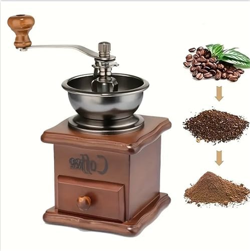 Vintage Manual Coffee Grinder, Hand Crank Burr Mill Wooden Classic Style For Home Use(Color2) - Image 2