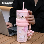 24 oz Ceramic Lined Insulated Stainless Steel Tumbler, Floral Pink - Image 4
