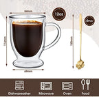 Gejoy 6 Sets Double Wall Glass Coffee Mugs with Spoon Insulated Clear Coffee Mug with Handle Borosilicate Glass Coffee Cups Latte Cup for Cappuccino, Tea, Latte, Espresso, Hot Beverage(12 OZ) - Image 3
