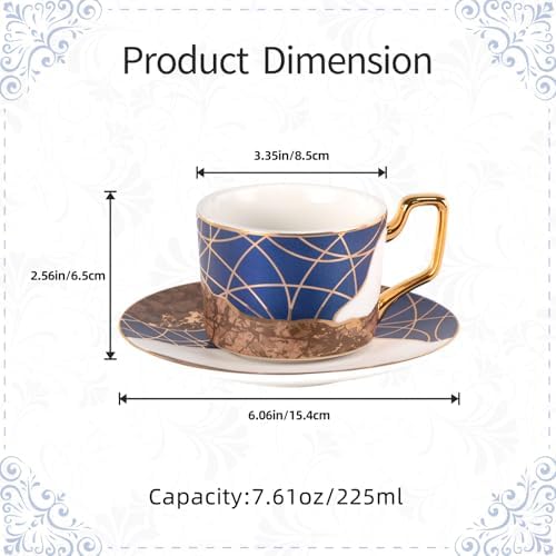 KAMMAK Tea Cups and Saucers Set of 2, Porcelain Coffee Cups, NX028 - Image 2