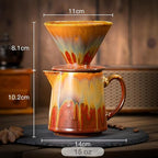 Ceramic Pour Over Coffee Dripper Vintage, Pour Over Coffee Maker Set, Filter Cup, Coffee Brewer Cone Filter, V60 Dripper & Decanter set, for Home Café Restaurant, 1-2 Cup (Gradient Red) - Image 2