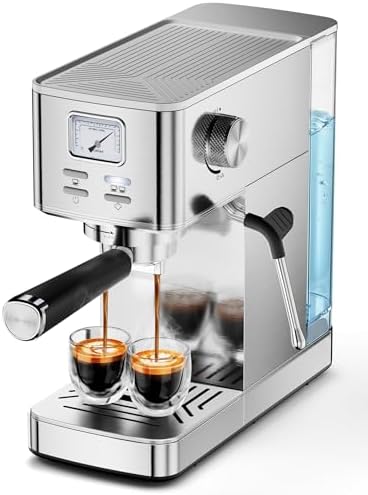 COWSAR Espresso Machine 20 Bar, Compact Commercial Espresso Maker with Milk Frother, Visual Pressure Gauge, Coffee Machine with 47oz Removable Water Tank and Capsule Funnel, for Cappuccino, Latte by COWSAR