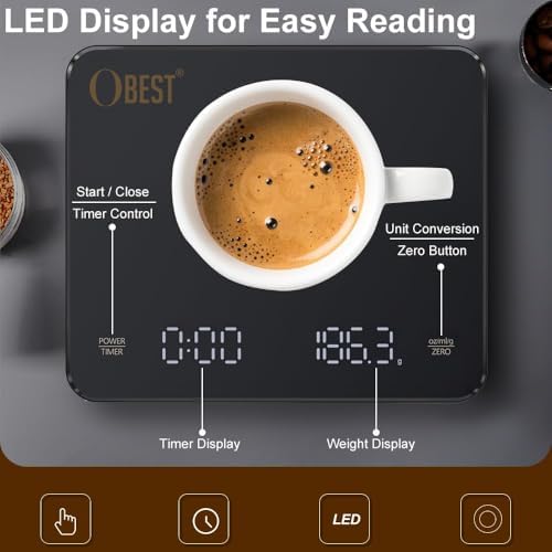 OBEST Mini Coffee Scale with Timer, Rechargeable Espresso Scale with Type-C - Image 3