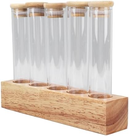 AUNMAS Single Dose Coffee Bean Storage Tubes 10pcs Airtight Glass Canisters with Walnut Wood Display Stand for Coffee Beans Tea (5 Hole) by AUNMAS
