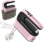 Yomelo 9-Speed Digital Hand Mixer Electric, 400W Powerful DC Motor, Hand Mixer Electric Handheld with Snap-On Storage Case, 5 Stainless Steel Accessories, Beaters, Dough Hooks, Whisk(Rose Gold) by Yomelo