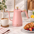 Beautiful Electric Gooseneck Kettle, 1 Liter, 1200W, Stainless Steel Interior, Fast Boil, Precision Pour Spout, Auto Shut-Off & Boil-Dry Protection (Pink) - Image 2