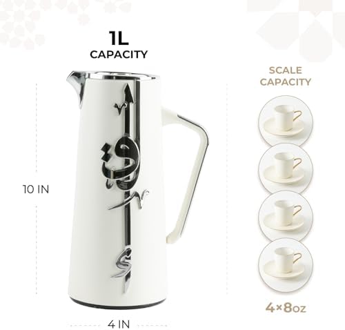 Insulated Carafe Flask 1L For Coffee, Tea & Hot Beverages, Double Wall Stainless Steel Build, Spill Resistant Lid, Portable Serving Pitcher, Long Heat Hold, Gift Idea by Otantik (Pearl White & Silver) - Image 5