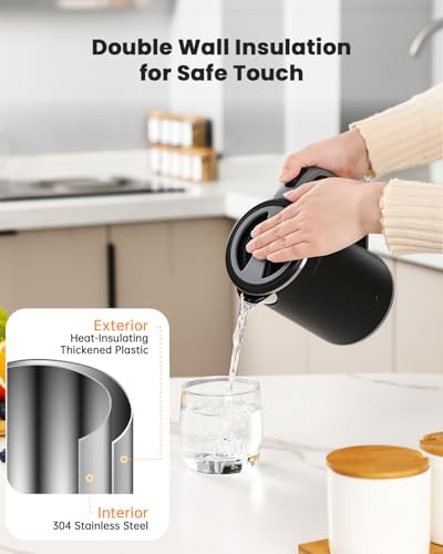 Small Kettle Electric, 0.8L Double Wall Portable Travel Kettle with 304 Stainless Steel, 600W Mini Hot Water Boiler with Auto Shut-off, Fast Boil, BPA-Free - Image 2