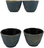 Ebros Gift Pack Of 4 Japanese Traditional Tetsubin Style Textured Surface Cast Iron Tea Cups Teacups Drinkware Tea Service Far East Decorative Accent (Teal Blue With Gold) - Image 2