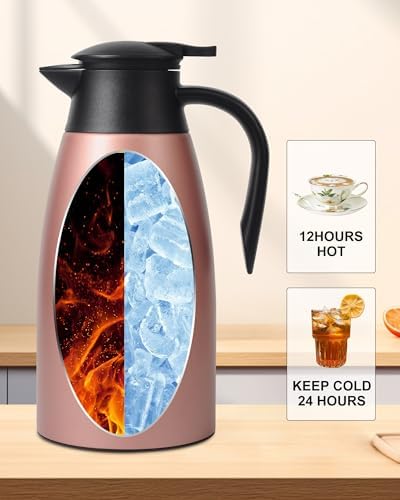70 oz Thermal Coffee Carafe for keeping hot, Updated Carafe for hot liquid, Airpot Insulated Stainless Steel Vacuum Thermal Pot for Coffee, Hot Water,Keep Hot 12 Hours (pink+pink) - Image 3