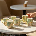 Femora Handcrafted Ceramic Coffee Mugs Indian Golden Tea Cups Set of 6 (6 oz), Cappuccino Cups, Coffee Cups, White Tea Cup Set, British Coffee Cups, Porcelain Tea Set, Latte Cups, Espresso Mug. by Femora