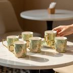 Femora Handcrafted Ceramic Coffee Mugs Indian Golden Tea Cups Set of 6 (6 oz), Cappuccino Cups, Coffee Cups, White Tea Cup Set, British Coffee Cups, Porcelain Tea Set, Latte Cups, Espresso Mug. by Femora