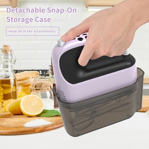 Yomelo 9-Speed Digital Hand Mixer Electric, 400W Powerful DC Motor, Hand Mixer Electric Handheld with Snap-On Storage Case, 5 Stainless Steel Accessories, Beaters, Dough Hooks, Whisk(Purple/Black) - Image 6